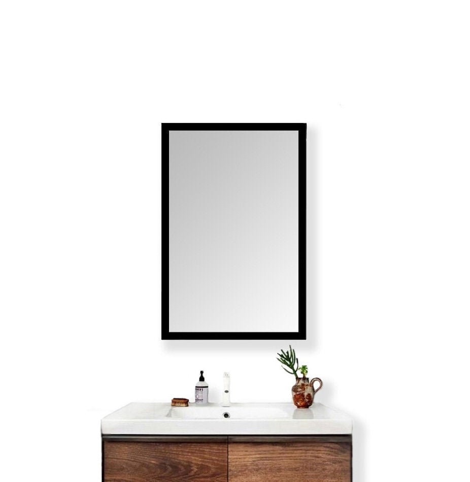 Solid wood framed mirror bathroom, Black industrial mirror wooden frame, Large wall hanging mirror, Wooden frame modern living room mirror
