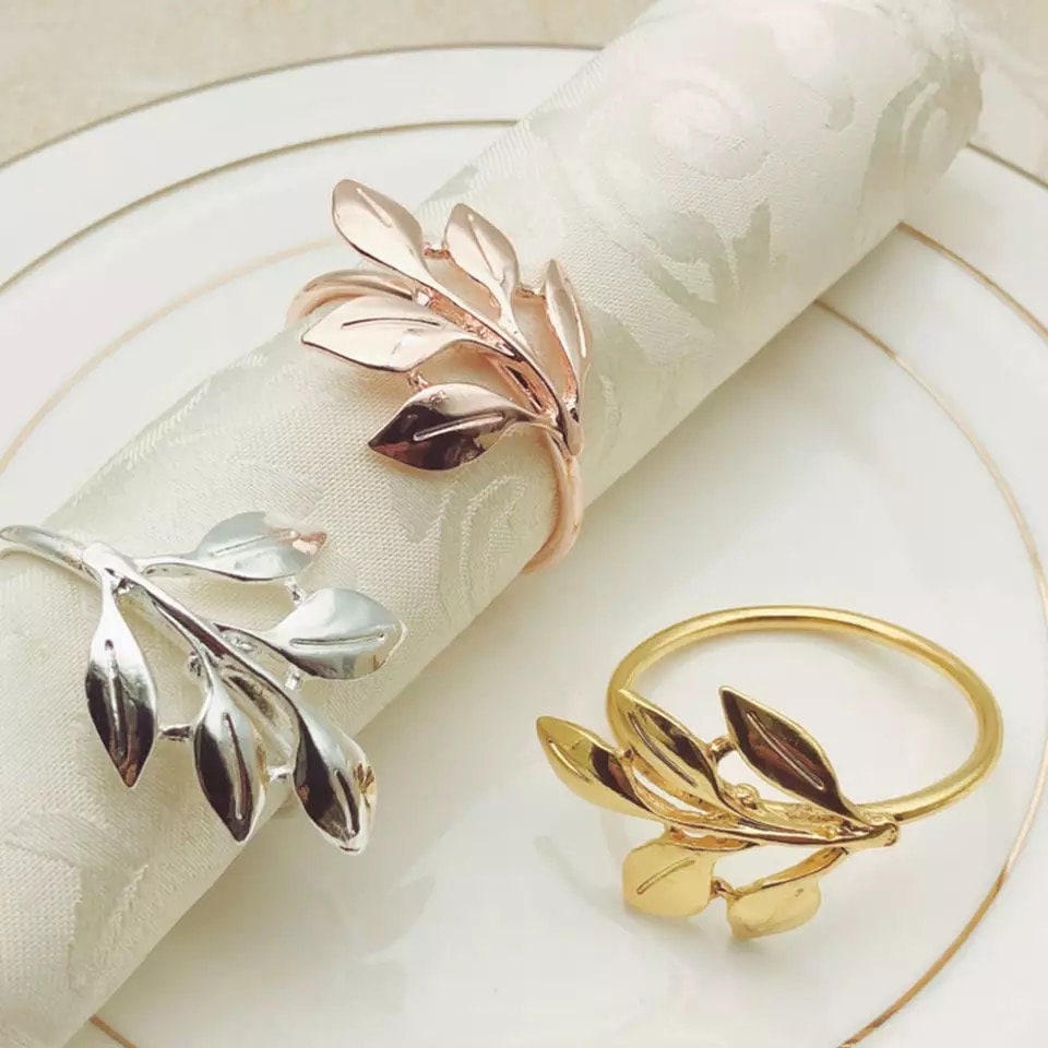 Wedding table decoration, napkin ring, parties, table setting, 6Pcs Fall Leaves Napkin Rings Gold Silver Napkin Buckle Metal Napkin Holder