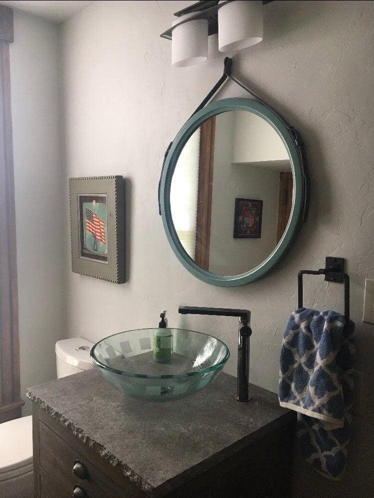 Modern wall round mirror Framed wood mirror for bathroom, Decorative round mirror for wall decor Scandinavian hallway mirror Entryway mirror