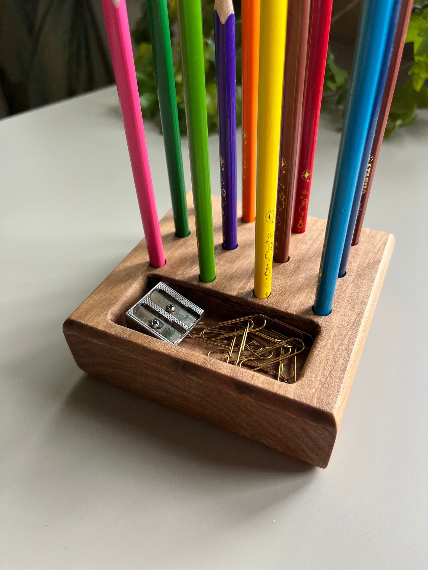 Wooden box for pencil, Colored pencil holder, Montessori pencil holder, Wooden pencils holder box, Organizer pencil, Child development