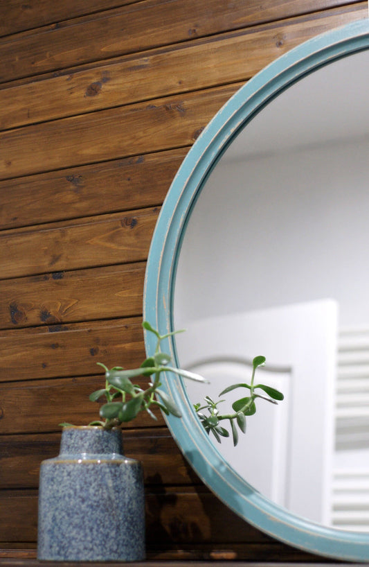Modern round mirror for bathroom, Rustic circle mirror, Wood vanity mirror, Scandinavian wall mirror for living room, Bedroom wooden mirror