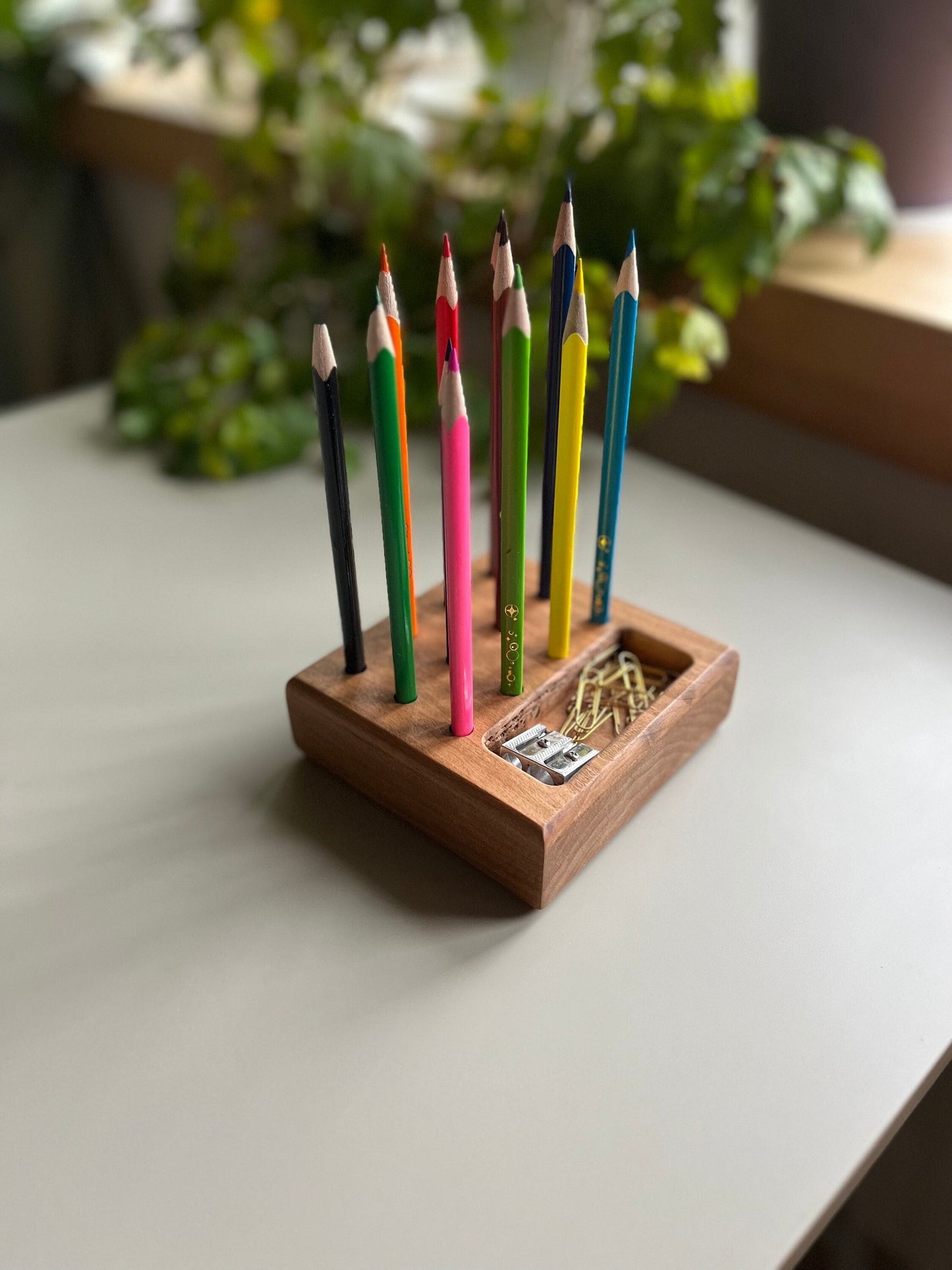Wooden box for pencil, Colored pencil holder, Montessori pencil holder, Wooden pencils holder box, Organizer pencil, Child development