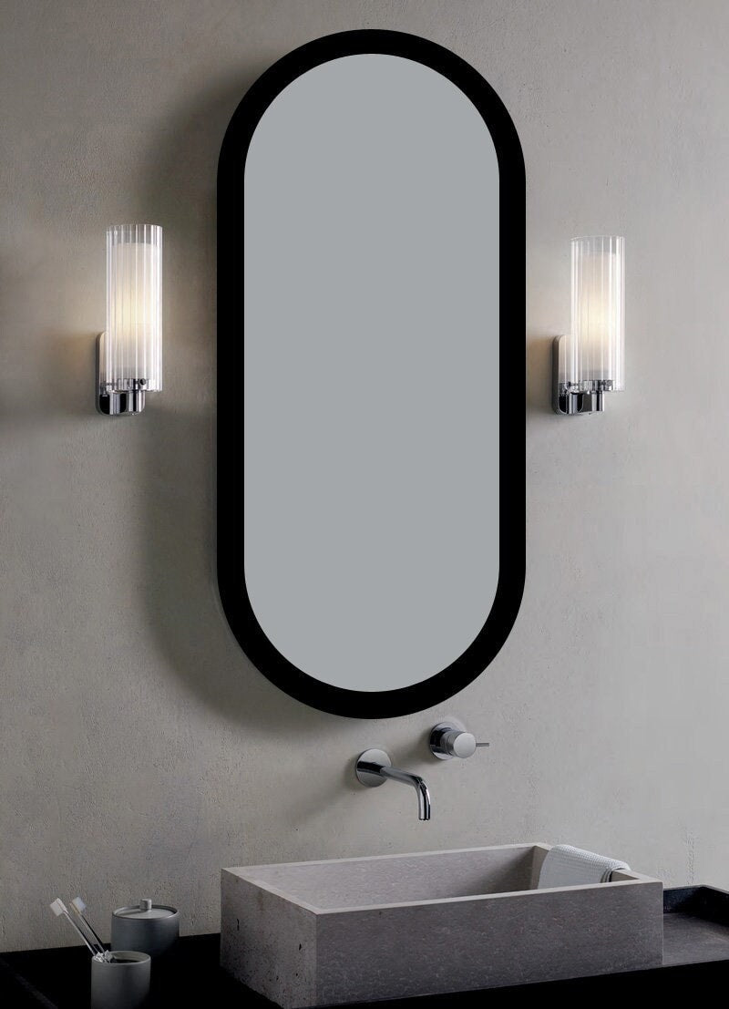 Large black framed bathroom mirror, Decorative wood mirror wall, Xlarge black frame mirror for living room, Modern wooden hanging mirror